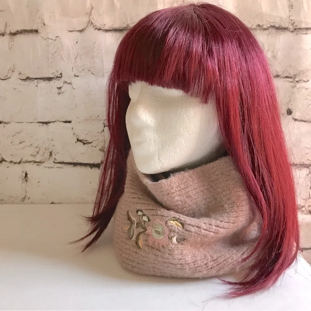 ZARA infinity knit scarf Tan with embroidery design One Size - Picture 7 of 11
